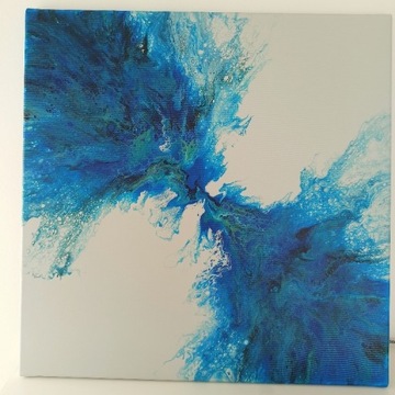 Obraz abstrakcyjny szarość błękit 60x60cm