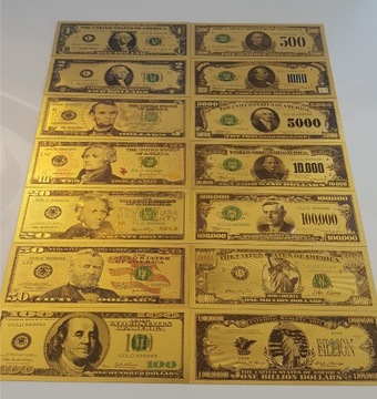Kolekcja 14 sztuk "Złote Banknoty" Dollar USA 24 K #130
