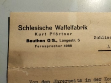 Dokument 1934 Bytom Beuthen znaczek pocztowy