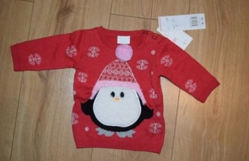 Nowy świąteczny sweterek r. 56 pingwin F&F