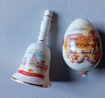 Porcelanowe pamiątki z Budapesztu - dzwonek i jajko.