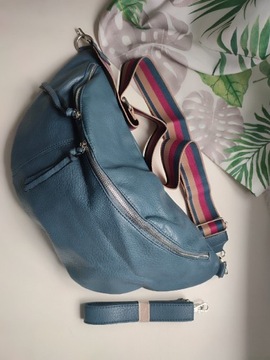Duża torebka torba nerka XXL Blue denim 2paski 