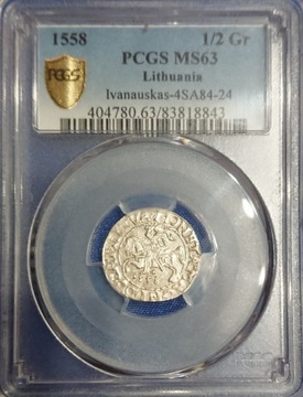 Półgrosz 1558 PCGS MS63
