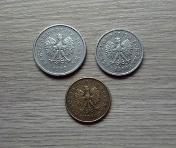 Monety 1zł  50 gr i 5 gr 1990 rok