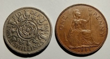 1 pens 1963 , 2 szylingi 1961