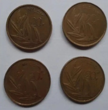 Monety belgijskie 20 FRANC frank franków 1980~1993