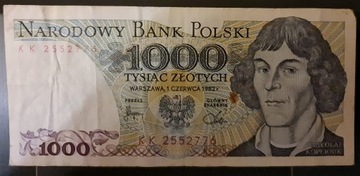 Banknot 1000 zł z 1 czerwca 1982 seria KK 2552776