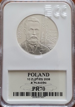 10 zł.  Bronisław Piłsudski 2008 Gcn pr70