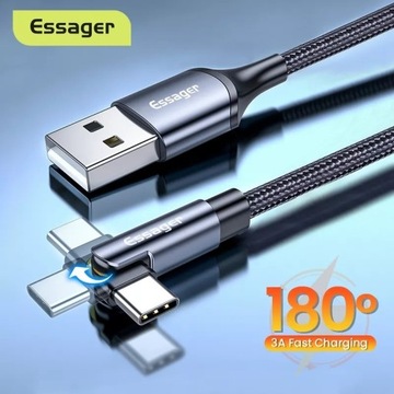 ESSAGER kabel kątowy 180° USB - USB C 3A 18W 1m