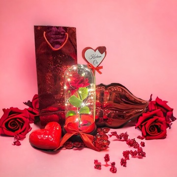 Zestaw Walentynkowy Róża w Szkle + Gratis Serce !