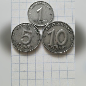 1 pfennig+5+10pfennigów 1949 DDR. 