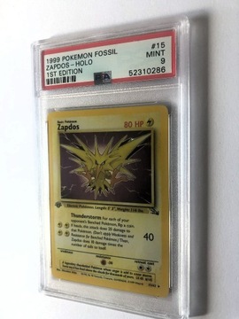 PSA 9 Pokemon Zapdos Holo Fossil 15/62 1st edition