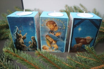 Świeczniki drewniane świąteczne ręcznie robione.