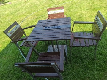 Zestaw solidne mebli ogrodowych krzesła piwne 4 stół stolik Heineken