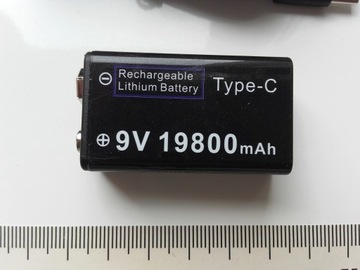 Akumulator 6F22, 9V z ładowaniem USB-C, LED, Li-ion, 198mAh 1980mah 19800mA