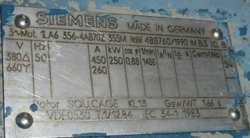 Silnik Siemens 250kW, 200kW, 160kW, 132kW, 110kW
