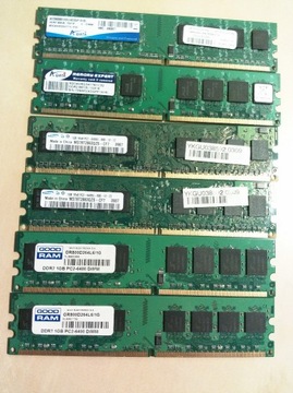 6 Kart RAM DDR2 1 GB każda 667-800 MHz do PC