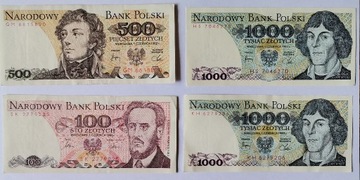 ZESTAW 4 SZT BANKNOT 1000,500,100 ZŁ 1982