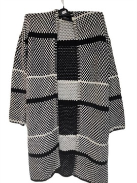 Reserved czarno biały długi sweter kardigan S