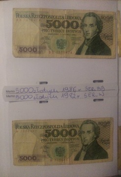 Banknoty 5000 złotych 1982r i 1986r 