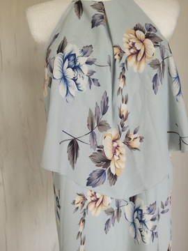 Sukienka  koktajlowa turkusowa  w kwiaty  Nlyone Roz.38