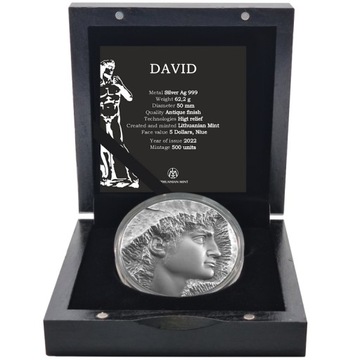 DAVID 2 Oz 5$ Niue 2022 High Relief Antique Finish