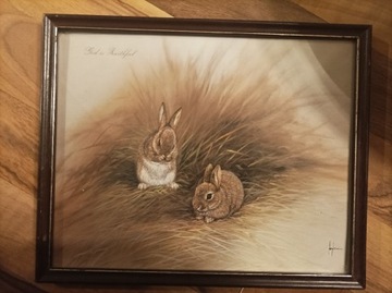 Śliczny obraz obrazek z ramką króliczki 