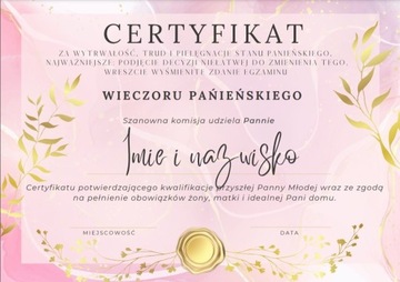 Certyfikat Wieczoru Panieńskiego