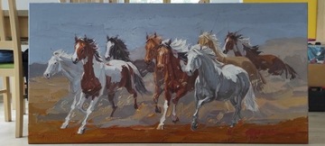 Konie w galopie- obraz olejny