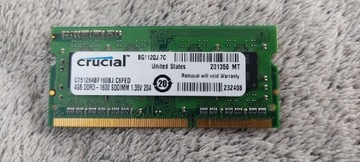 RAM CRUCIAL 4GB DDR3 1600 CT51264BF160BJ.C8FED