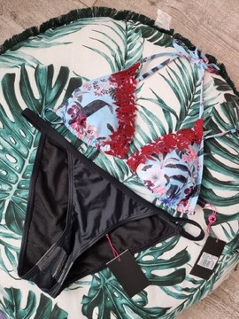 South Beach Kwiatowe Bikini z czarnym dołem roz XL