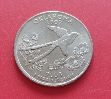 Moneta 1/4 dolara USA - 2008. Oklahoma 1907.