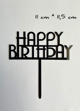 Topper napis na tort „Happy birthday” czarny 