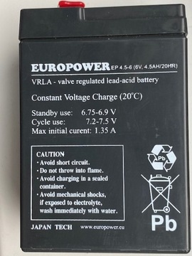 Akumulator europower 6V/4,5Ah EP 4,5-6