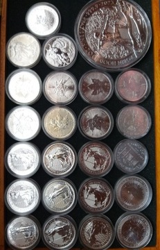 Srebrne monety bulionowe różne