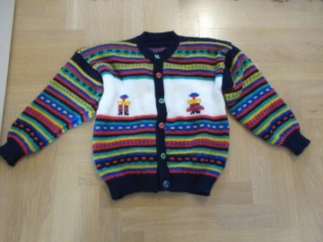 Sweter włóczka handmade kolorowy 116 122 wzorzysty