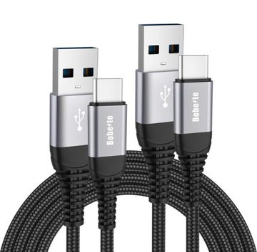 Kabel USB A USB C 2m nylonowy oplot ładowarka transfer danych zestaw