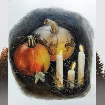 Obraz olejny dynie martwa natura halloween