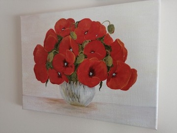 Obraz kwiaty maki w wazonie ręcznie malowany 