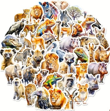 Zestaw naklejek zwierzęta safari 50 sztuk