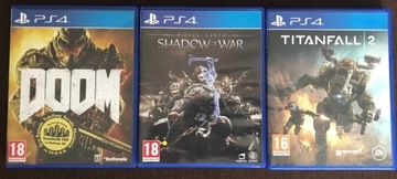 Gry PS4 pakiet. Doom, titanfall2, shadow of war