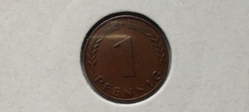 Niemcy 1 fenig, 1950 rok. Znak menniczy „F”. #S31