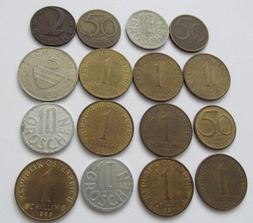 Zestaw 16 monet Austria, w tym rocznik 1937