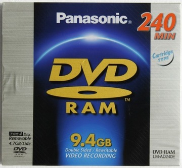 DVD-RAM 9.4 GB, w kasetach, wyjmowalne. 4 sztuki.