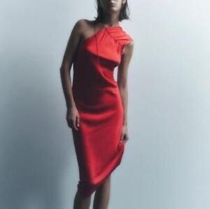 Zara Czerwona Asymetryczna Sukienka z Jedwabiu XS