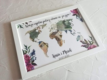Prezent na Ślub - Rama Mapa Świata na banknoty 