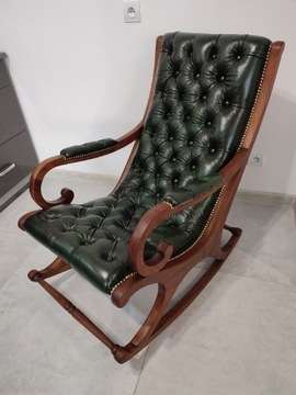 Fotel bujany po renowacji nowa skóra ciemna zieleń