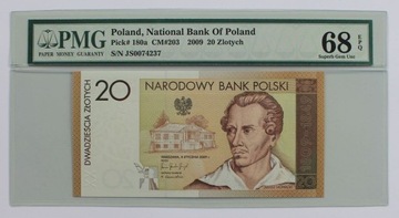 Juliusz Słowacki 20zł 20 zł banknot grading PMG 68