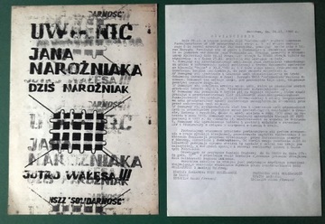 SOLIDARNOŚĆ plakat UWOLNIĆ NAROŻNIAKA 1980destrukt