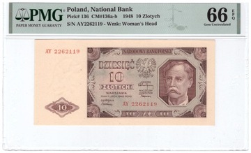 10 ZŁOTYCH 1948 SERIA AY PMG 66 EPQ